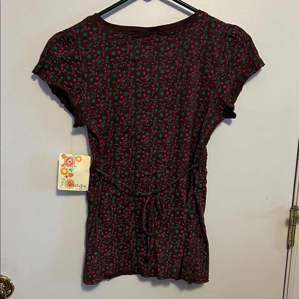 Energie Brown vintage Floral V-Neck Blouse size M - Picture 5 of 6